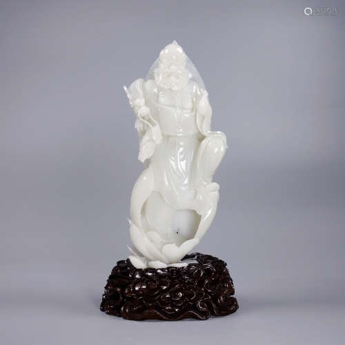 A Hetian Jade Figure Ornament With Base