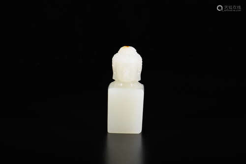 A Hetian Jade Buddha Head Button Seal