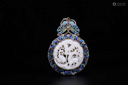 A Hetian Jade Pendant Embeded Enameling Blue