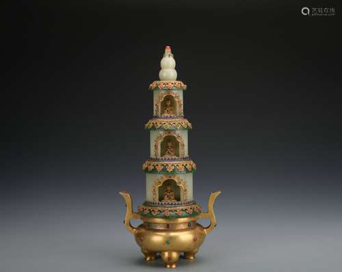 Qing dynasty gilt bronze jade pagoda