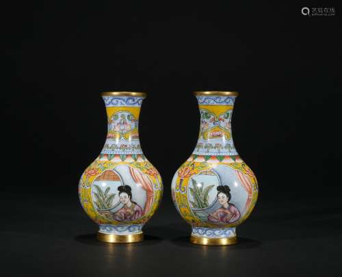Qing dynasty Enamel figure vase 1*pair