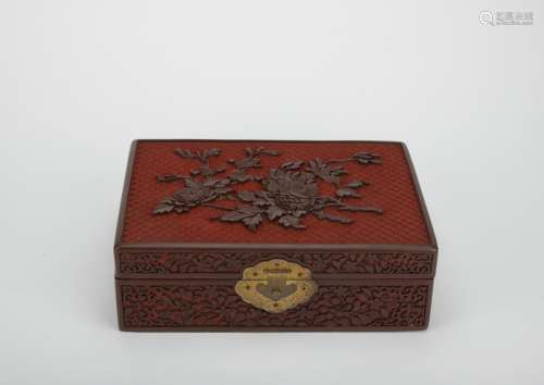 Qing dynasty carved lacquerware jewelry box with flowers pattern