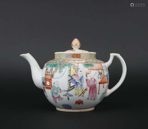 A famille-rose 'figure' teapot,Qing dynasty