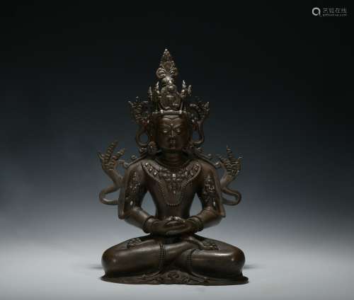 Ming dynasty bronze statue of Ladakh inlaid with gold and silver