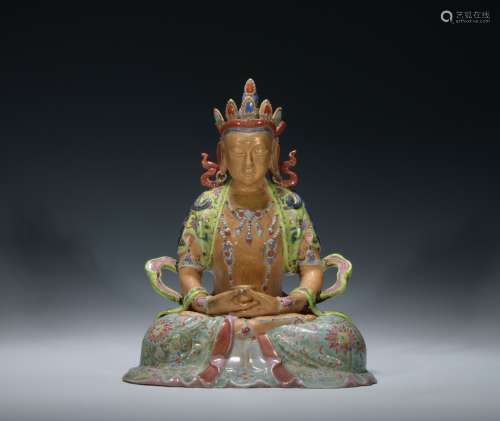 Qing dynasty famille rose statue of Bhaishajyaguru