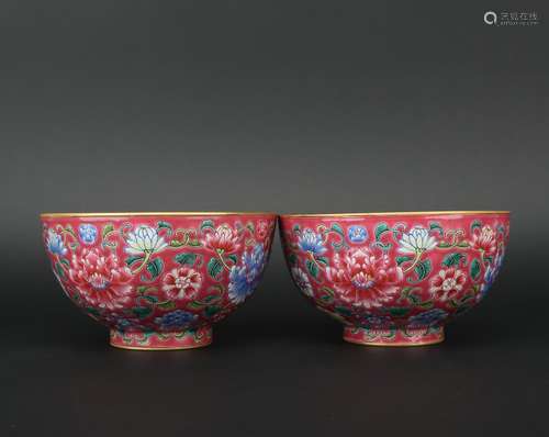 A pair of enamel 'floral' bowl,Qing dynasty