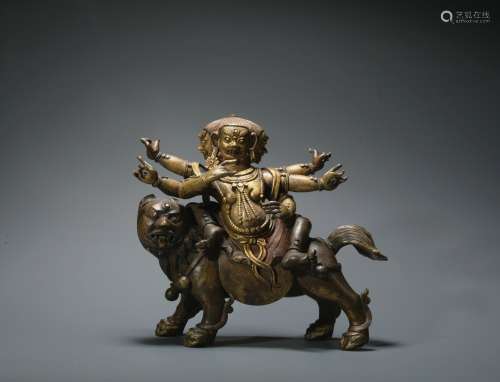 Qing dynasty gilt bronze statue of Mahakala