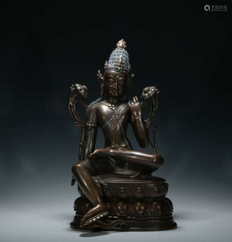 Ming dynasty bronze statue of Free Guanyin inlaid with gold and silver