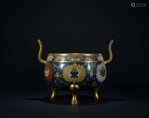 Qing dynasty cloisonne incense burner with flowers pattern