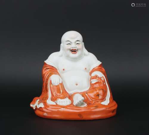 A coral red glazed figure of buddha,Qing dynasty