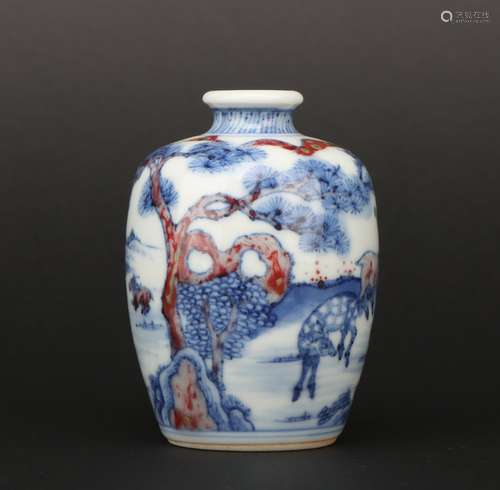 An underglaze-blue and copper-red snuff bottle,Qing dynasty