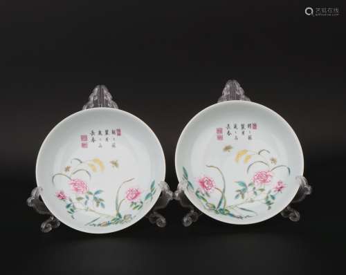 A pair of famille-rose 'floral' plate,Qing dynasty