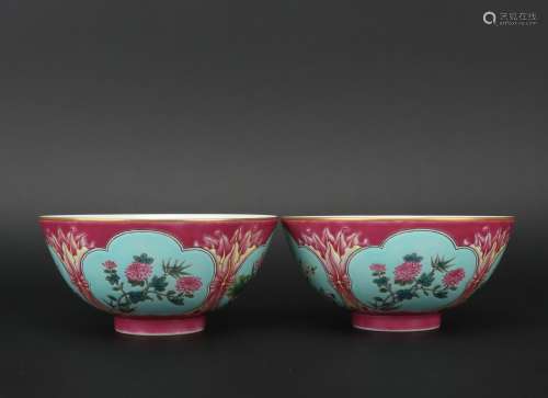 A pair of enamel 'floral' bowl,Qing dynasty