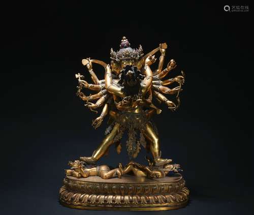 Qing dynasty gilt bronze statue of Hevajra