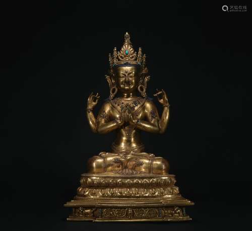 Qing dynasty gilt bronze statue of Four-armed Gwan Yin