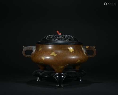 Qing dynasty sprinkle gold bronze incense burner