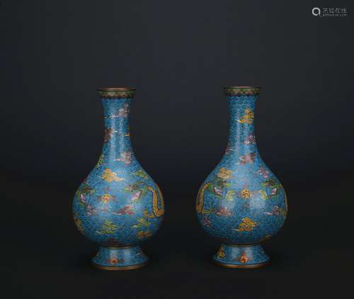 Qing dynasty cloisonne bottle with dragon pattern 1*pair