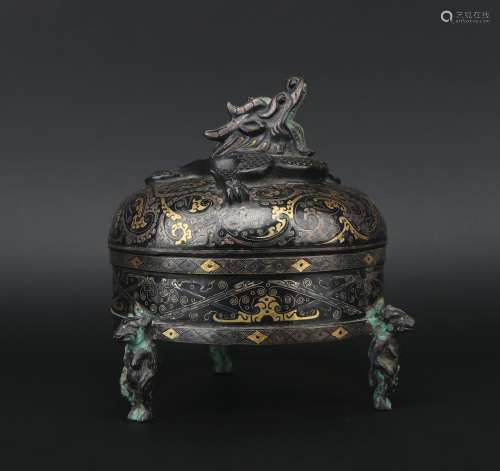 A bronze censer gilt with gold and silver,Han dynasty