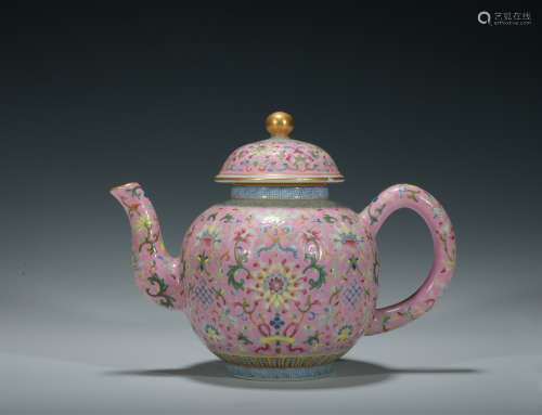 Qing dynasty enamel teapot with flowers pattern