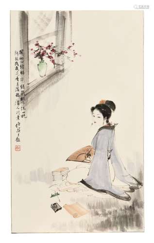BAI BOHUA: INK AND COLOR ON PAPER PAINTING 'LADY'