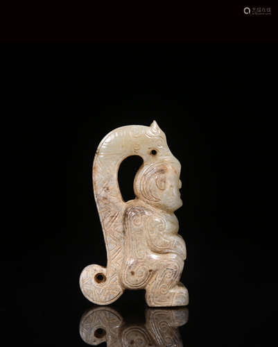 ARCHAIC JADE CARVED 'IMMORTAL' FIGURE