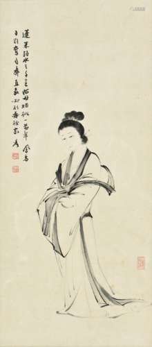 ZHANG DAQIAN: FRAMED INK ON PAPER PAINTING 'LADY'