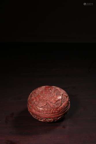 CINNABAR LACQUER CARVED 'CHILDREN' ROUND BOX WITH COVER