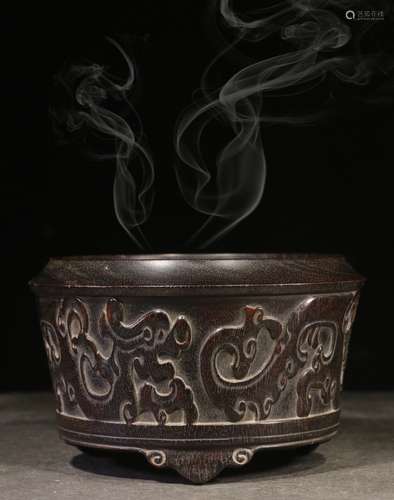 ZITAN WOOD CARVED 'DRAGON' CENSER