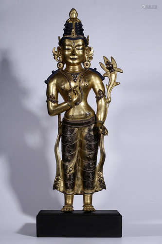 GILT BRONZE CAST 'AVALOKITESHVARA' STANDING FIGURE