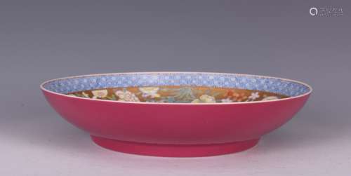 PINK GROUND AND FAMILLE ROSE 'FLOWERS' DISH