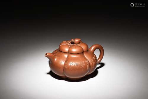 YIXING ZISHA 'CALLIGRAPHY' MELON TEAPOT