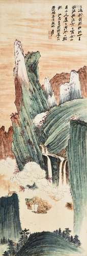 ZHANG DAQIAN: FRAMED INK AND COLOR ON PAPER PAINTING 'MOUNTAIN SCENERY'