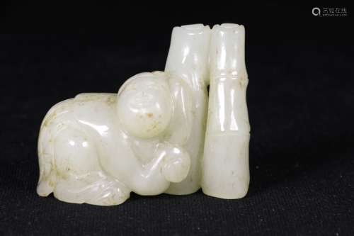 HETIAN JADE CARVED 'BAMBOO AND BEAST' FIGURE