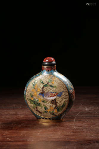 CLOISONNE ENAMELED 'BIRDS' SNUFF BOTTLE