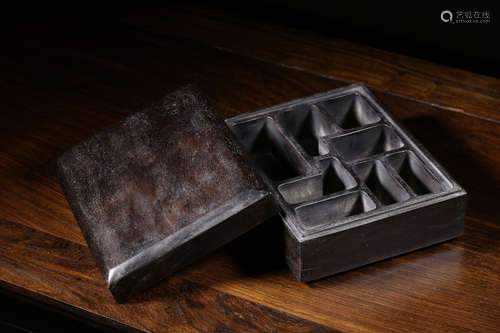 ZITAN WOOD CARVED STAMP SEAL BOX WITH COVER