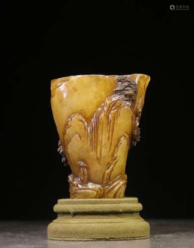 SHOUSHAN SOAPSTONE CARVED 'MOUNTAIN SCENERY' CUP