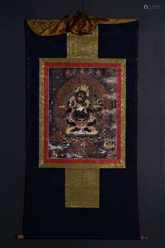 MINERAL COLOR PIGMENT PAINTED 'MAHAKALA' THANGKA