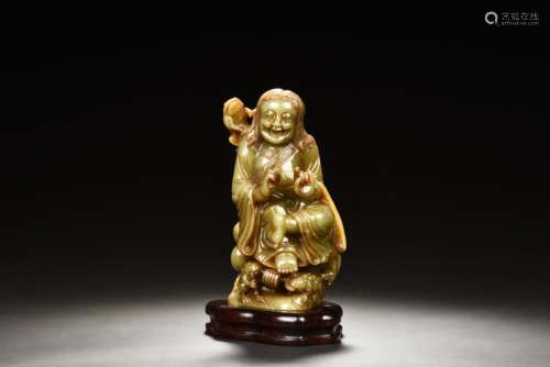 JADE CARVED 'LIU HAI AND TOAD' FIGURE