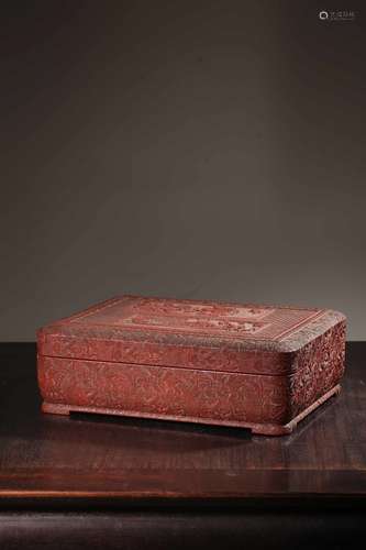 CINNABAR LACQUER AND CARVED 'FLOWERS' BOX WITH COVER