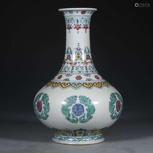 DOUCAI 'FLOWERS AND SHOU' BULBOUS VASE