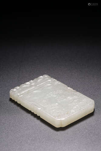 HETIAN WHITE JADE CARVED 'LANDSCAPE SCENERY' PLAQUE