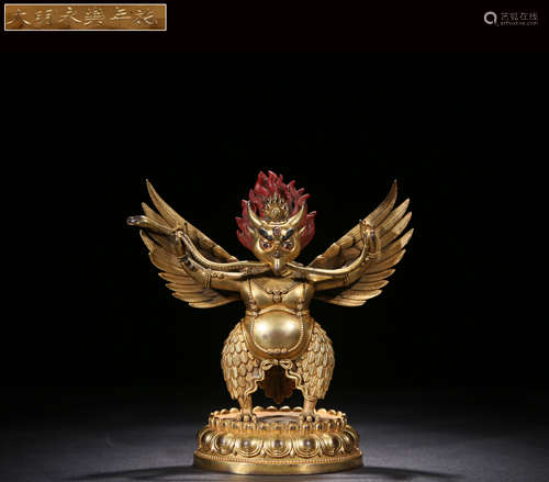 GILT BRONZE CAST 'MYTHICAL BIRD GOD' STANDING FIGURE