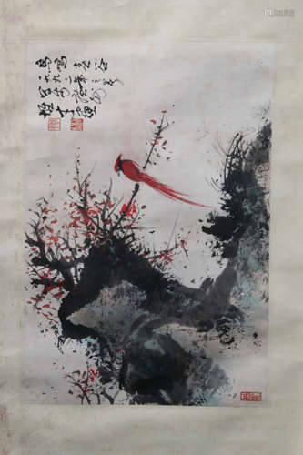 LI XIONGCAI: INK AND COLOR ON PAPER PAINTING 'FLOWERS AND BIRDS'