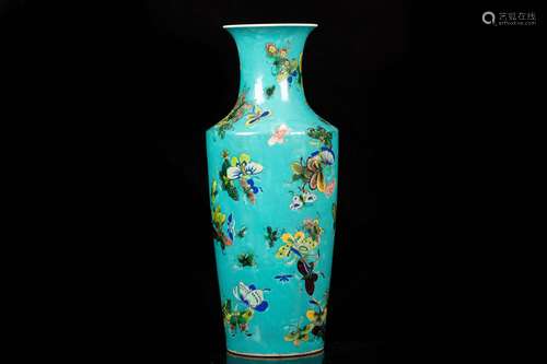 FAMILLE ROSE AND TURQUOISE GROUND 'BUTTERFLIES' VASE