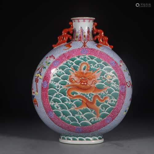 FAMILLE ROSE AND GILT OPEN MEDALLION 'DRAGON' MOON FLASK