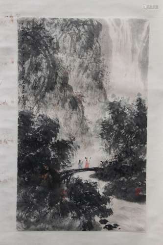 FU BAOSHI: INK AND COLOR ON PAPER PAINTING 'LANDSCAPE SCENERY'