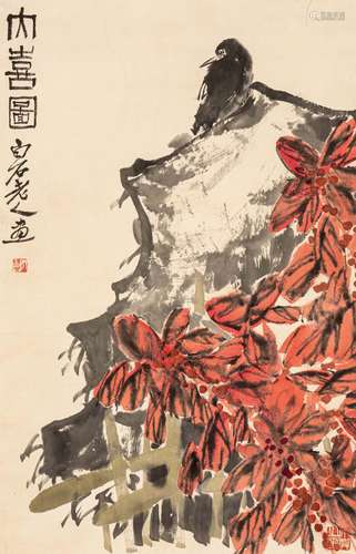 QI BAISHI: INK AND COLOR ON PAPER PAINTING 'FLOWERS AND BIRDS'