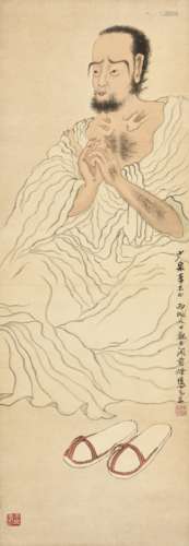 WANG ZHEN: INK AND COLOR ON PAPER PAINTING 'BODHIDHARMA'