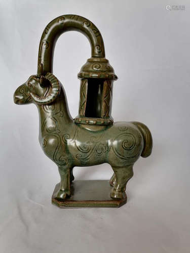 LONGQUAN WARE CELADON GLAZED 'RAM' LANTERN ORNAMENT