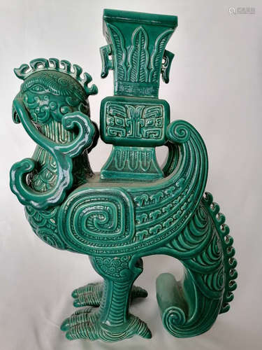 GREEN GLAZED ARCHAIC-STYLE 'MYTHICAL BIRD' RITUAL VESSEL